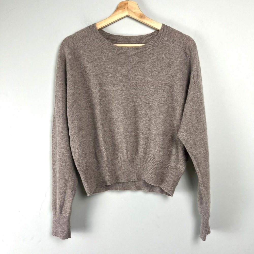 Aspen Womens M 100% 2-Ply Cashmere Crewneck Sweater Boxy Fit Taupe Cropped